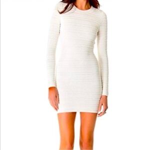 TORN by RONNY KOBO White Ribbed Bodycon Long Sleeve Dress
